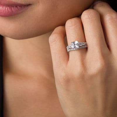 7.0mm Cushion-Cut Lab-Created White Sapphire Bridal Set in Sterling Silver thumbnail 9