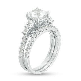 7.0mm Cushion-Cut Lab-Created White Sapphire Bridal Set in Sterling Silver thumbnail 15