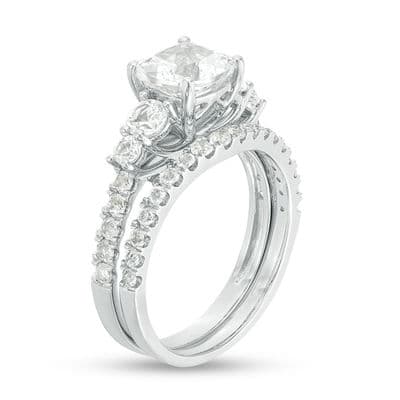 7.0mm Cushion-Cut Lab-Created White Sapphire Bridal Set in Sterling Silver thumbnail 14