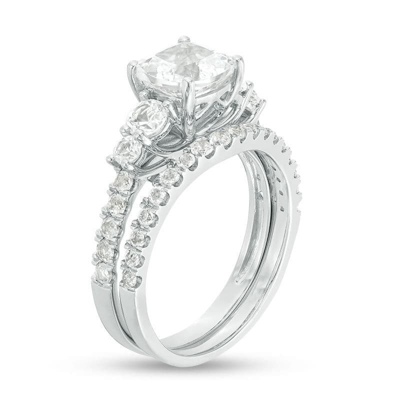 7.0mm Cushion-Cut Lab-Created White Sapphire Bridal Set in Sterling Silver thumbnail 11