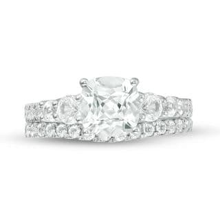 7.0mm Cushion-Cut Lab-Created White Sapphire Bridal Set in Sterling Silver thumbnail 20