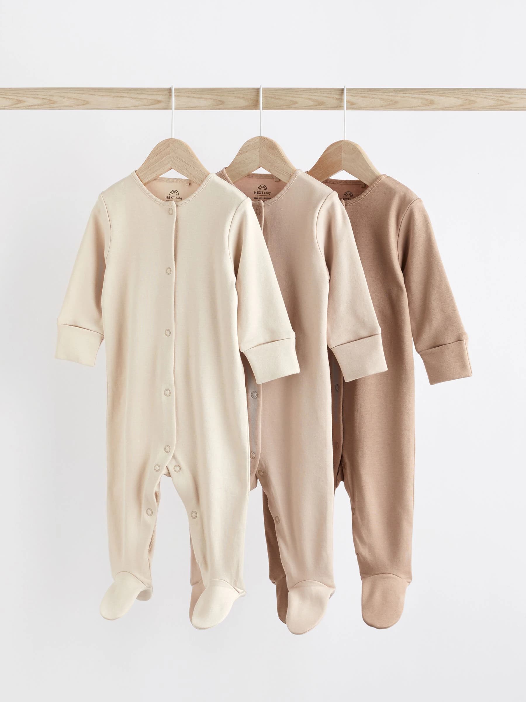 Oatmeal Baby 100% Cotton Sleepsuits 3 Pack (0-3yrs) - Image 1