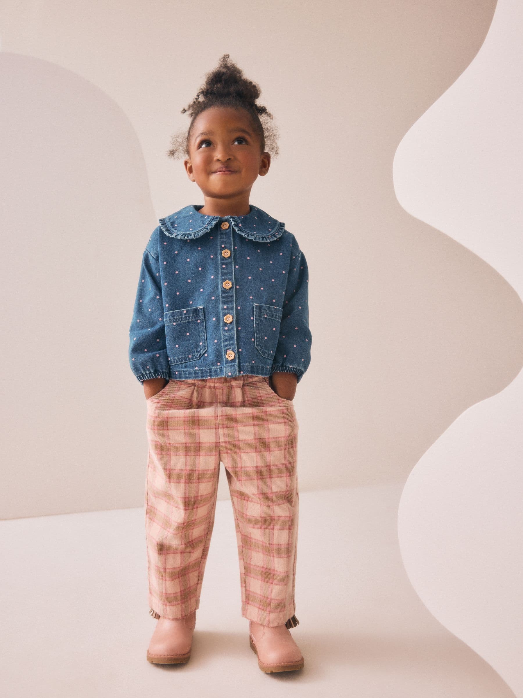 Mid Blue Denim Denim Shirt and Check Trousers Set (3mths-7yrs) - Image 1