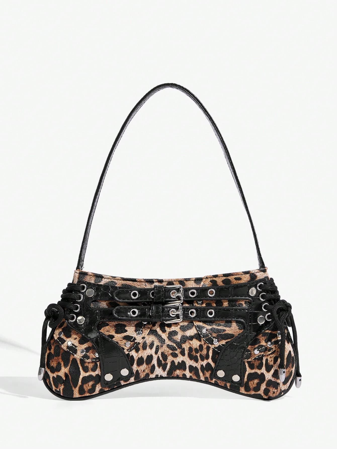 SHEIN ICON Ladies,Women Shoulder Bag,Hobo Bag , Fashionable, Vintage, Retro,Splicing, Ballet Style, Sweet And Cool Girls, Y2k, Motorcycle, Leopard Print, Animal Print, Trendy Cheetah Print Bag For Women Leopard Comeback - Image 1