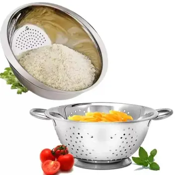 Kit Escorredor De Massa + Escorredor de Arroz Produzido em Aço Inox Lavador de Alimentos Cozinha - ArtHouse - Escorredor de Louça - Magazine Luiza - Image 1