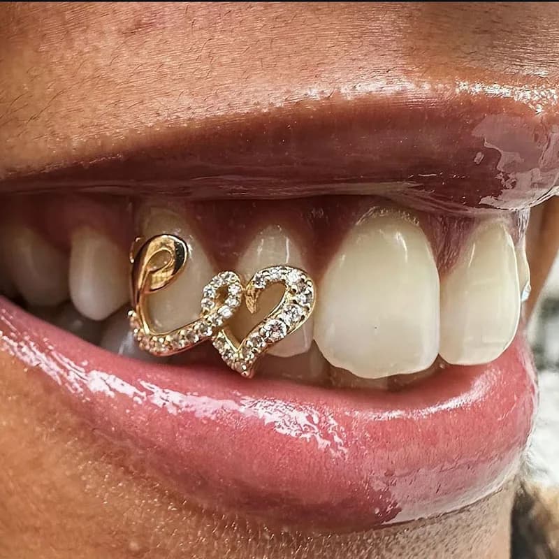 Punk Copper Double Heart Teeth Caps for Women Men Hip Hop Zircon Hollow Love Tooth Grillz Couple Jewelry Accessories - AliExpress - Image 1