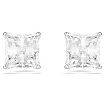 Stilla Attract stud earrings, Square cut, White, Rhodium plated - Image 1