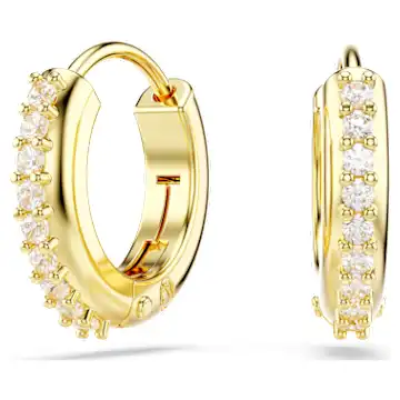 Matrix hoop earrings, Round cut, White, Gold-tone plated - Image 1