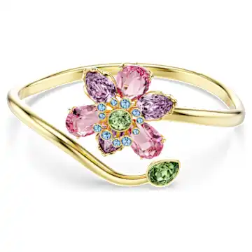 Idyllia bangle, Mixed cuts, Flower, Multicolored, Gold-tone plated - Image 1
