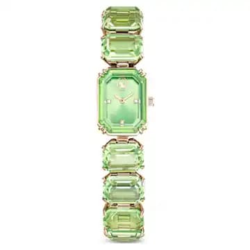 Watch, Octagon cut bracelet, Green, Champagne gold-tone finish - Image 1