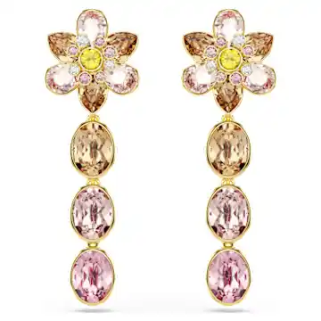 Idyllia drop earrings, Mixed cuts, Flower, Multicoloured, Gold-tone plated - Image 1