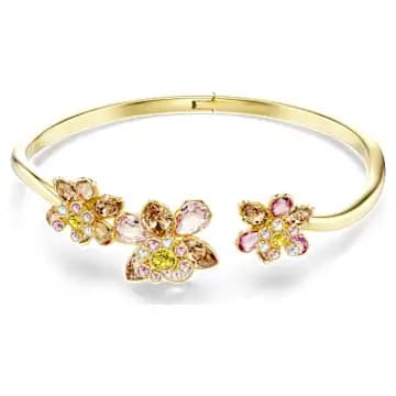 Idyllia bangle, Mixed cuts, Flower, Multicoloured, Gold-tone plated - Image 1