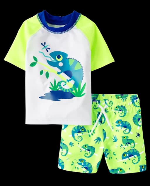Baby And Toddler Boys Graphic Rashguard Swimsuit - Green - Image 1