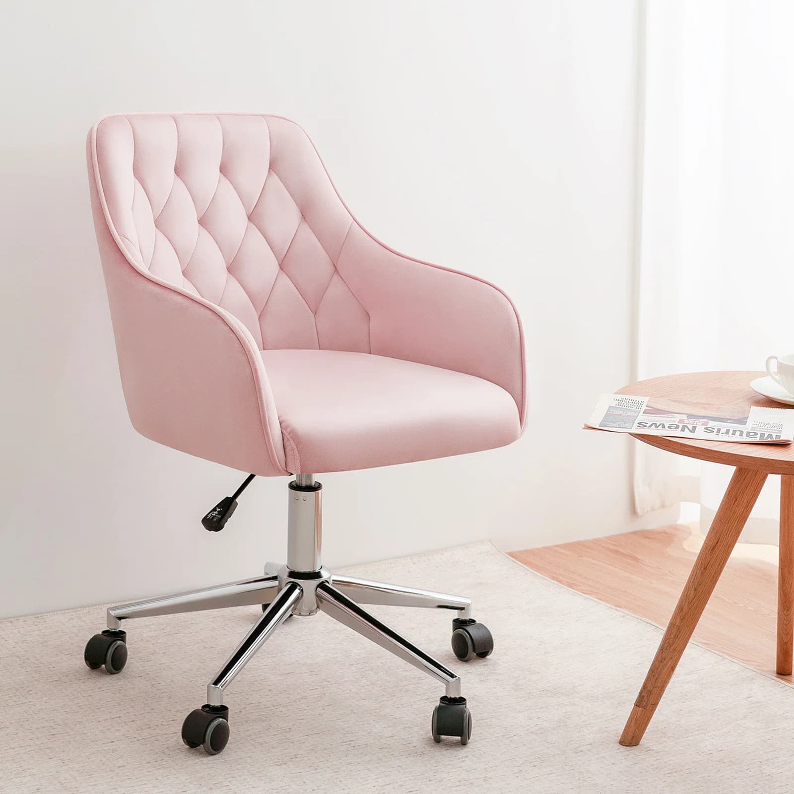 Etta Avenue™ Marcus Velvet Desk Chair Vanity Chair for Makeup with Wheels Rolling Swivel Chair for Bedroom | Wayfair - Image 1