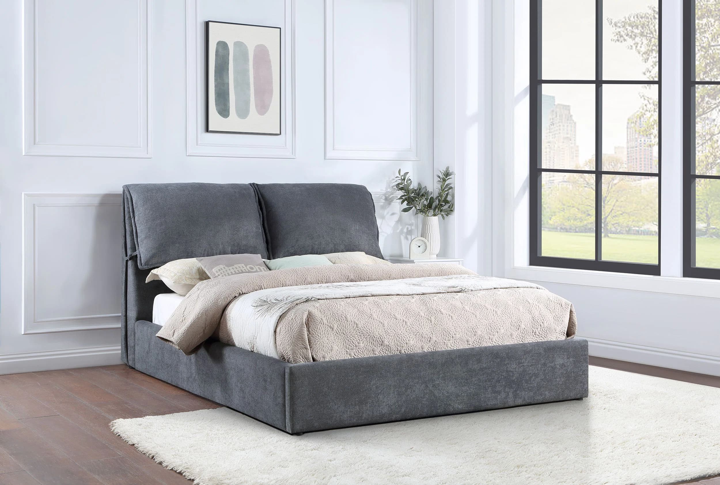 Latitude Run® Laurel Upholstered Platform Bed with Pillow Headboard Charcoal Grey | Wayfair - Image 1