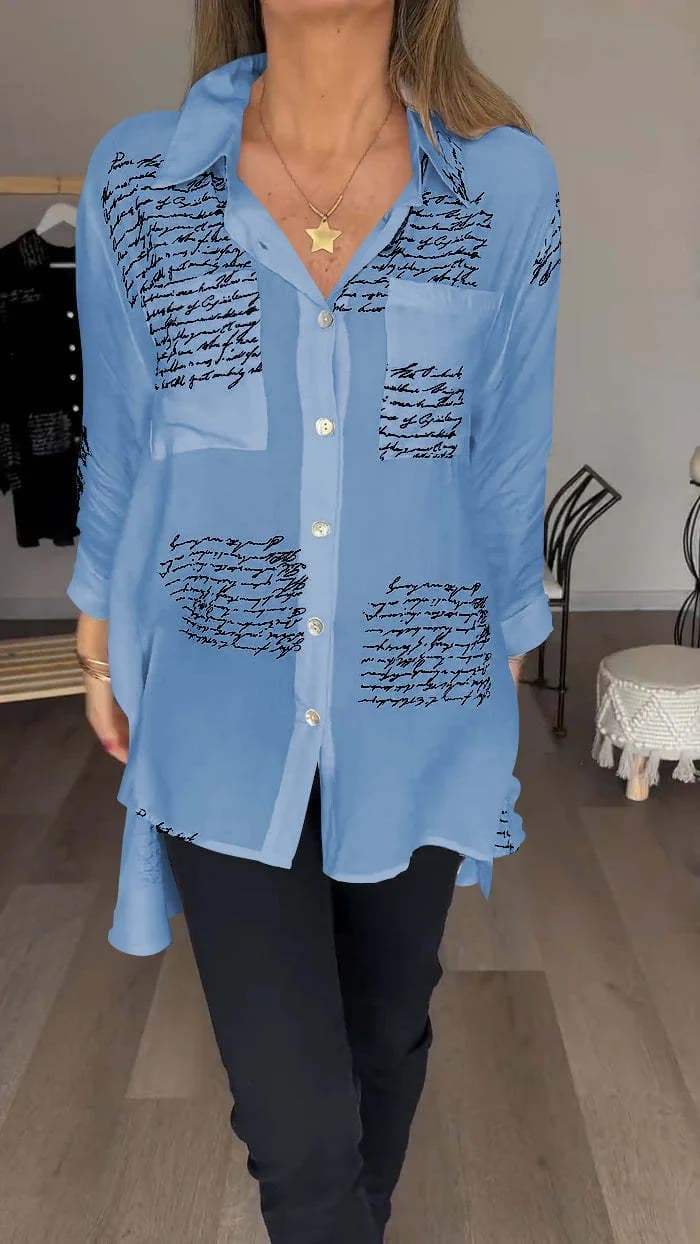 Letter Print Fashion Lapel Shirt - Image 1