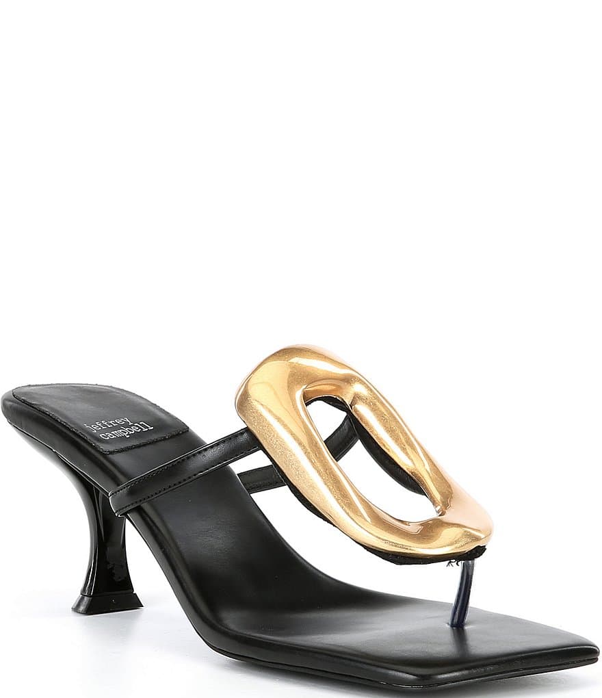 Jeffrey Campbell Linq Leather Gold Hardware Thong Sandals - Image 1