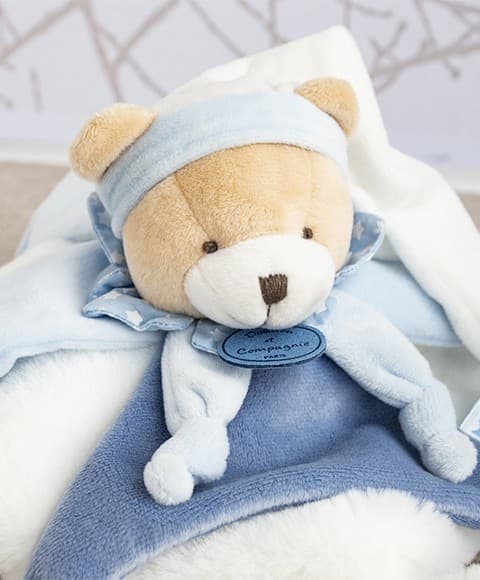 Doudou plat ours Petit chou - Bleu - 27 cm - Image 1