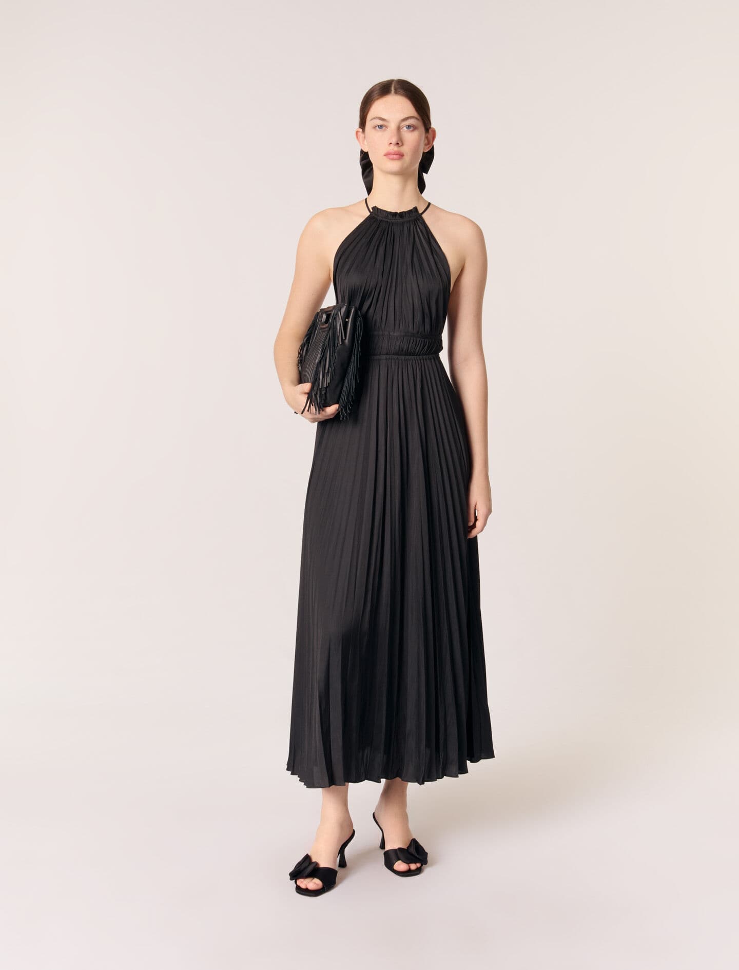 Robe longue satinée plissée - Image 1