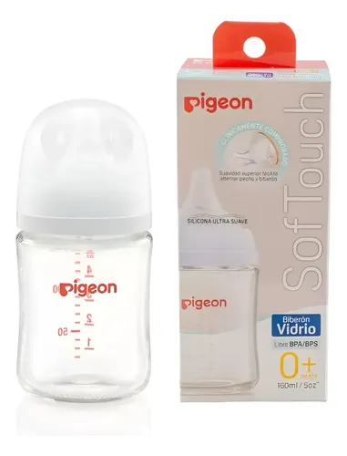 Mamadera Pigeon Vidrio Softouch Boca Ancha 160ml Edad0+meses Color Blanco Biberón Softouch Pigeon Vidrio - Image 1