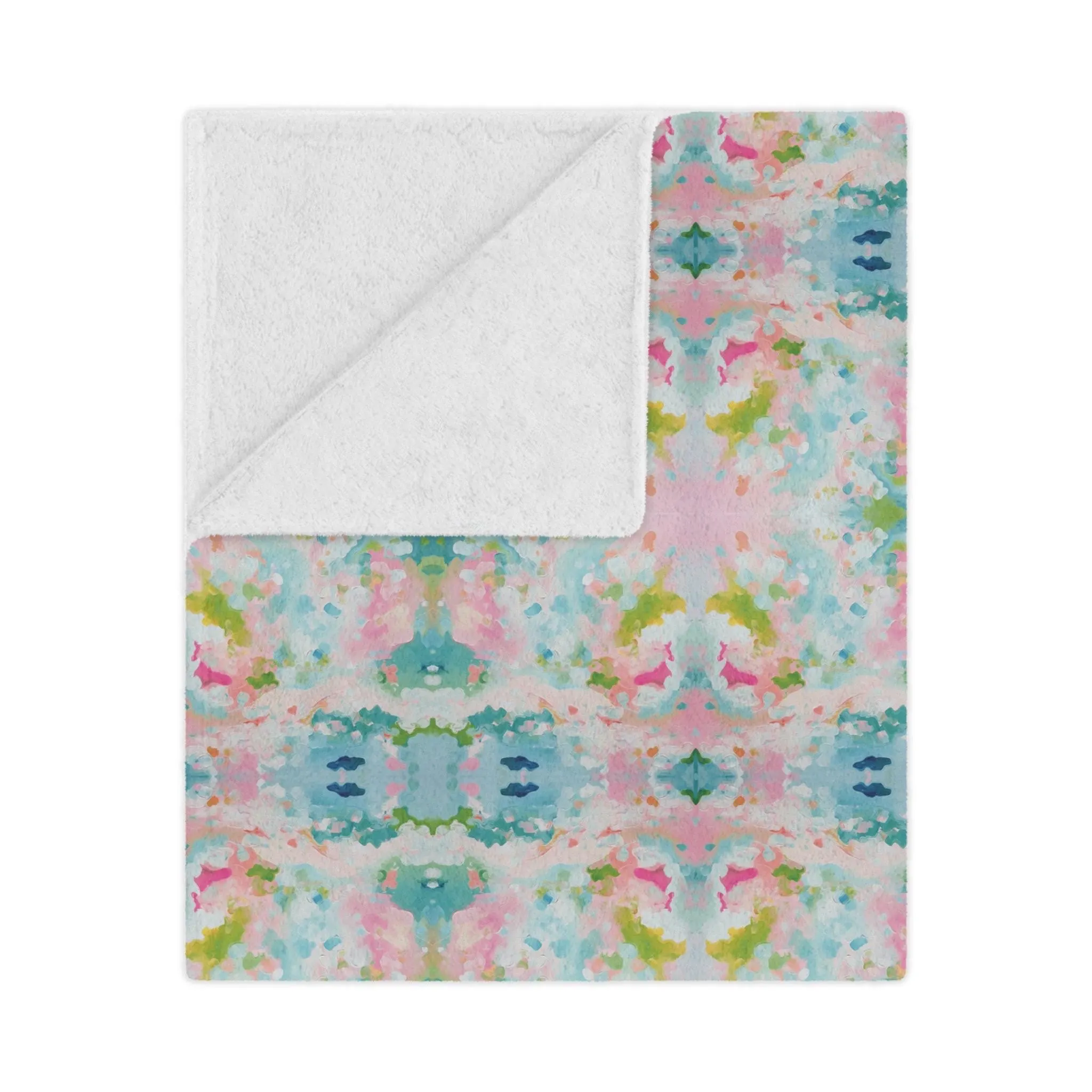 Blue, Green & Pink Snowdrops Minky Blanket | Dorm Decor for College Girls | Gift for College Girls | Gift for Her - Image 1