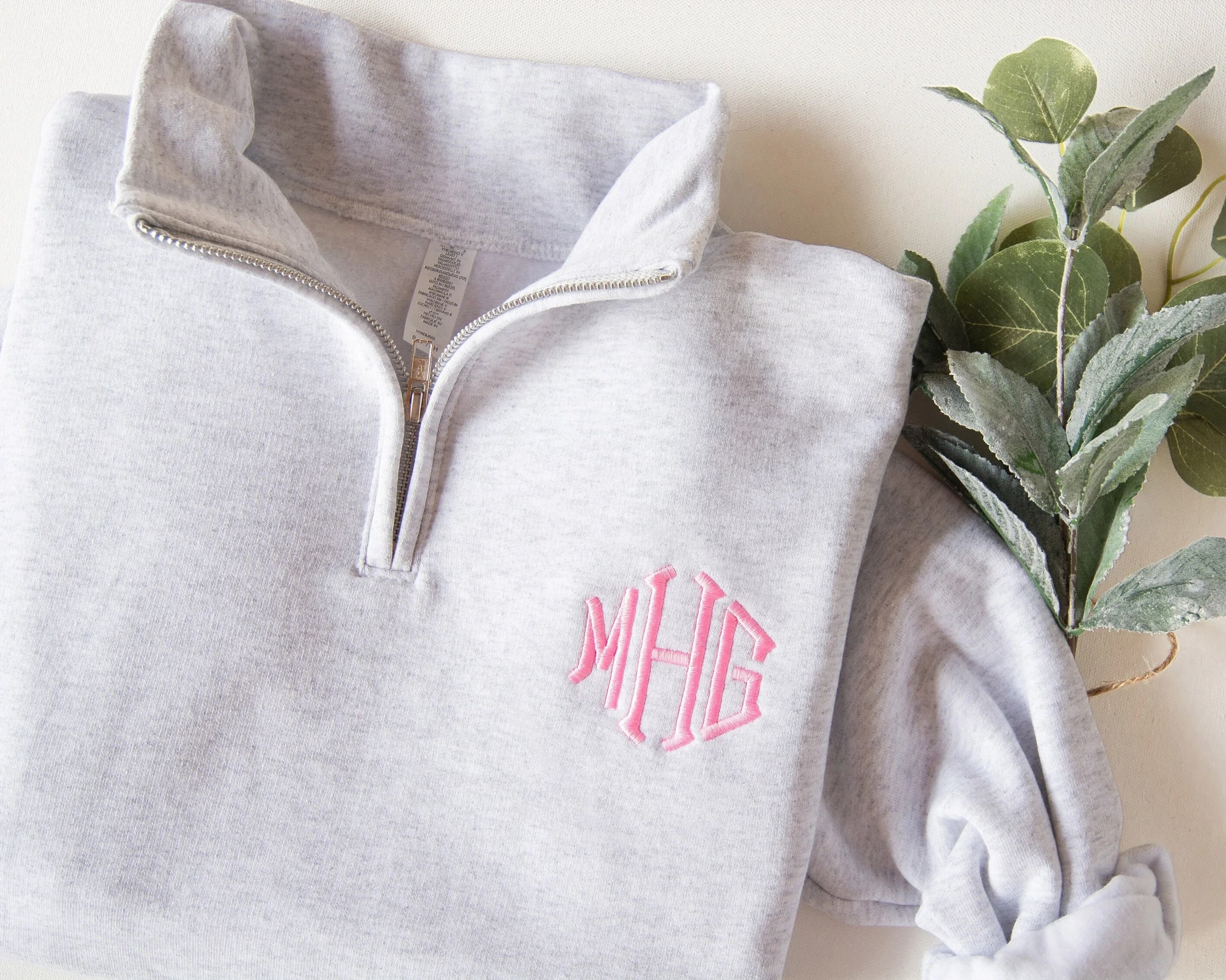 Monogram Quarter Zip Sweatshirt, Embroidered Quarter Zip, Monogrammed Gift, Personalized Monogram, Monogram Pullover, Christmas Gift - Image 1
