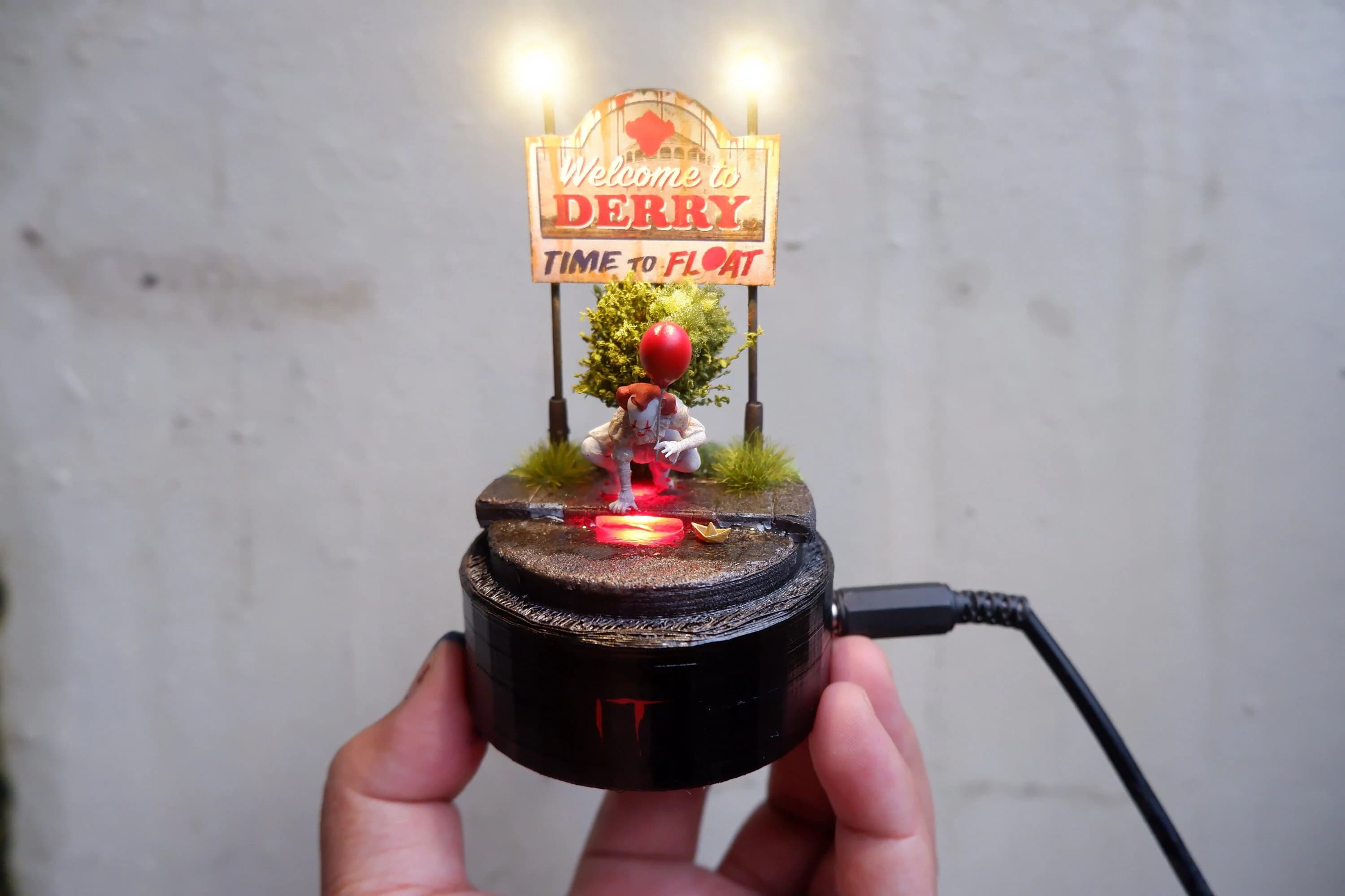Gift for Halloween - LED lamp Glass Dome - Halloween Movie Inspired - dancing clown pennywise IT - welcome to derry - paper boat georgie IT - Image 1
