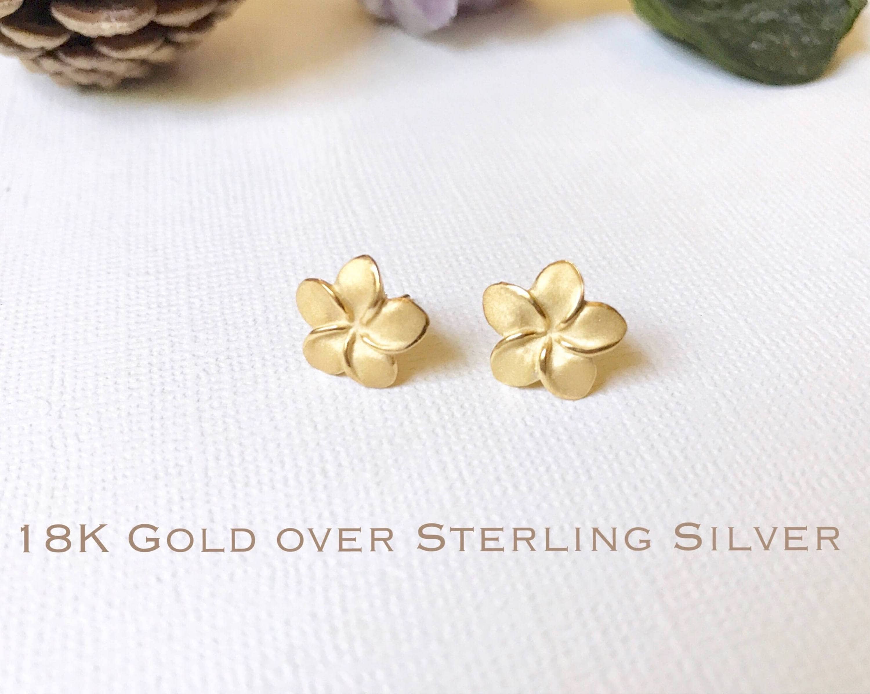 Gold over Sterling Silver, Plumeria stud earrings, Plumeria earring, Plumeria studs, Gold Plumeria, Rose Gold Plumeria, Flower earring - Image 1