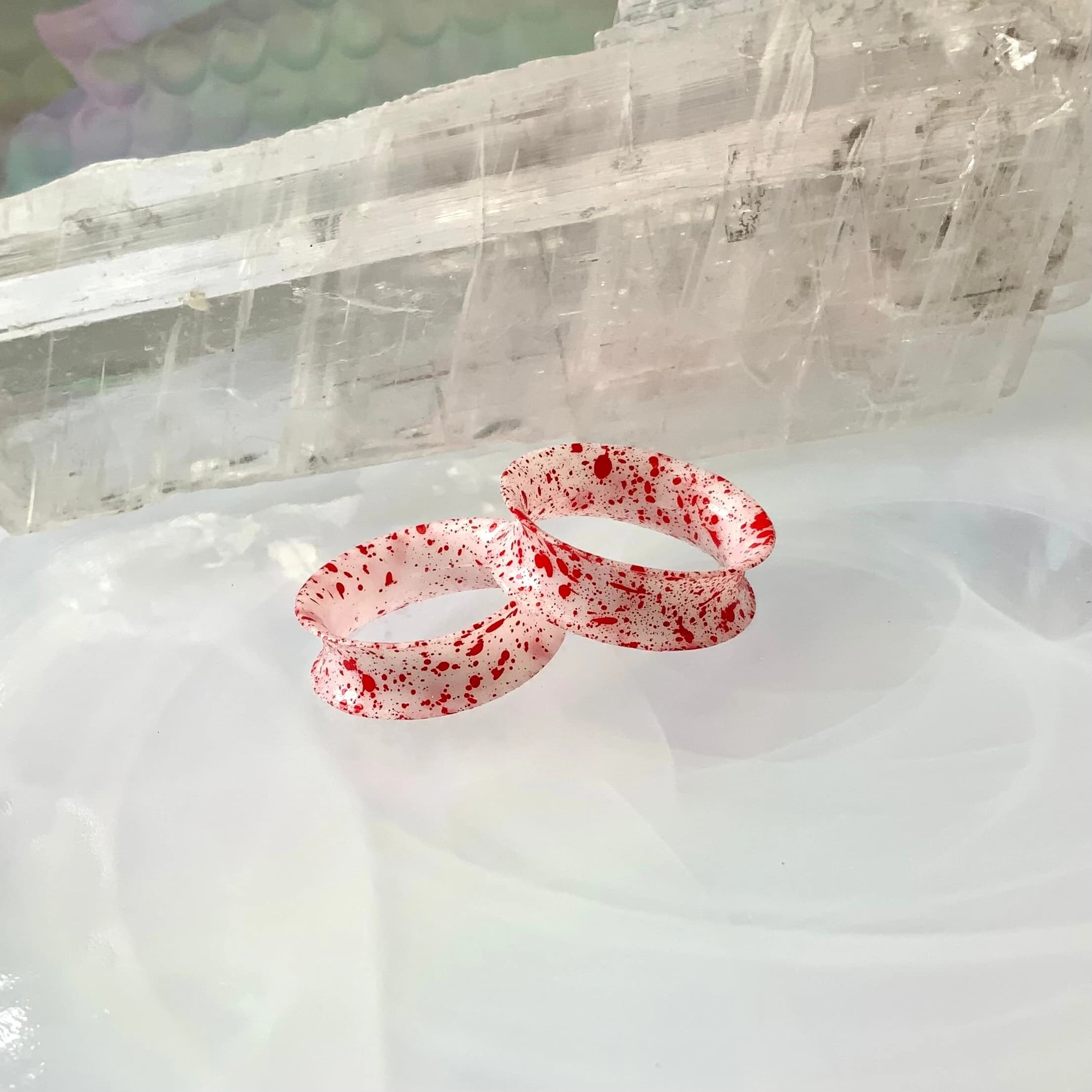 Blood Splatter Alien Skinz Red White Silicone Halloween True Crime Ear Plugs Tunnels Gauges 6g 4g 2g 0g 00g 1/2" 9/16" 5/8" 11/16" 3/4" 1" - Image 1