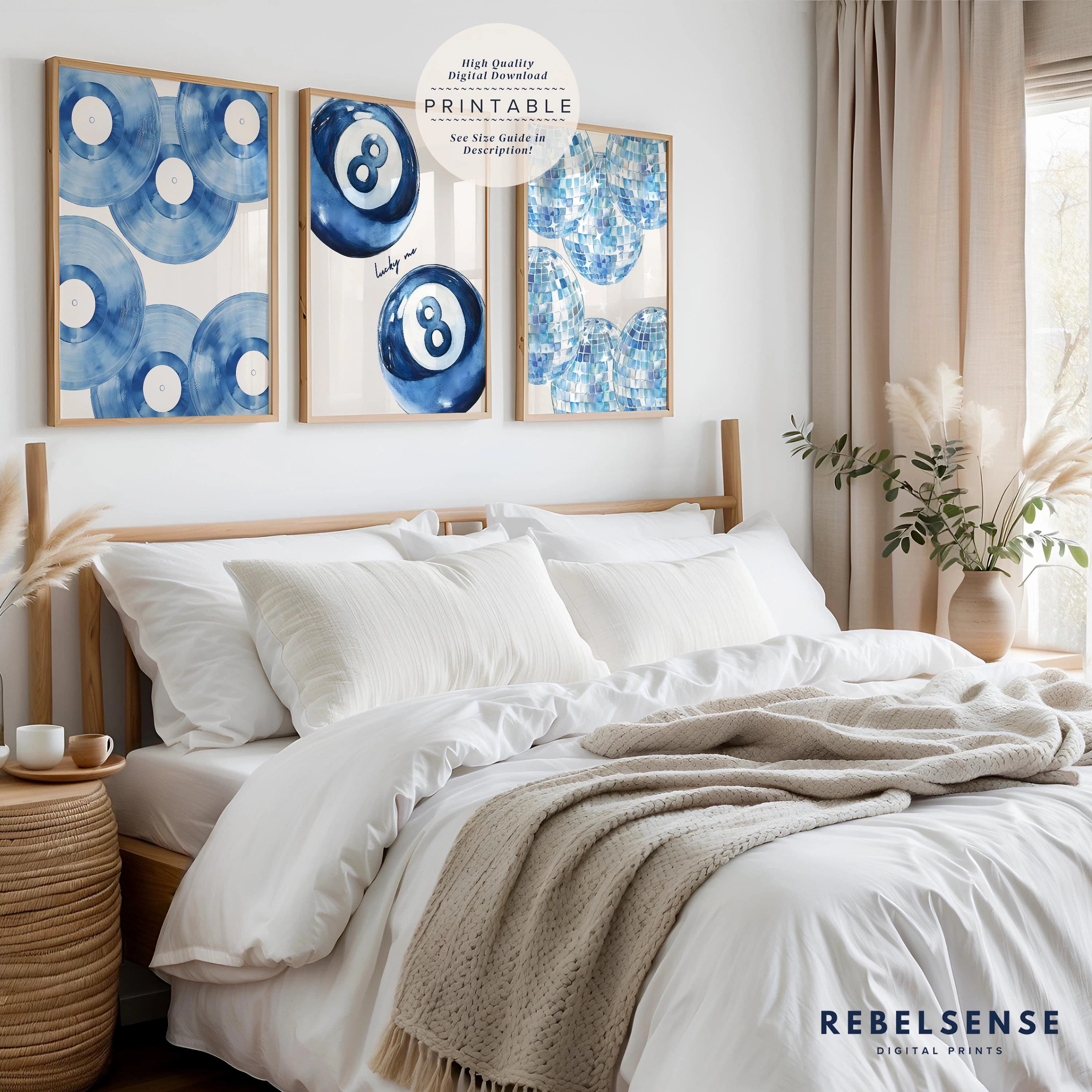 Blue Trendy Set Of 3 Prints, Blue Preppy College Dorm Prints, Aesthetic Dorm Decor, Funky Wall Art, Apartment Wall Art, Lucky You Poster - Image 1
