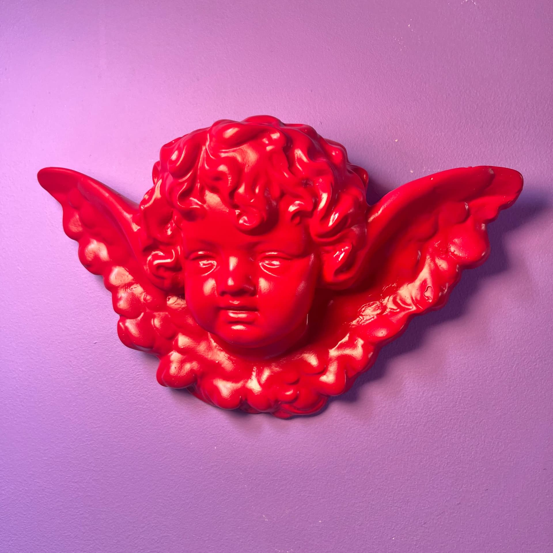 Large | Deep Red | Cherub | Angel | Wall Hanging | Kitsch | Rococo | Baroque | Ornate | Sculpture - Image 1