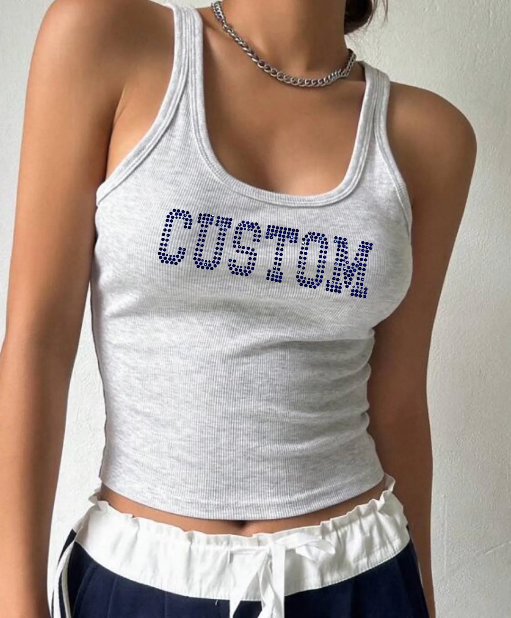 Custom College or Camp Apparel Varsity Rhinestone Tank Top, Game Day, Tailgate Clothes, Bed Party Gift, Commitment Gift, Dorm Company - Image 1