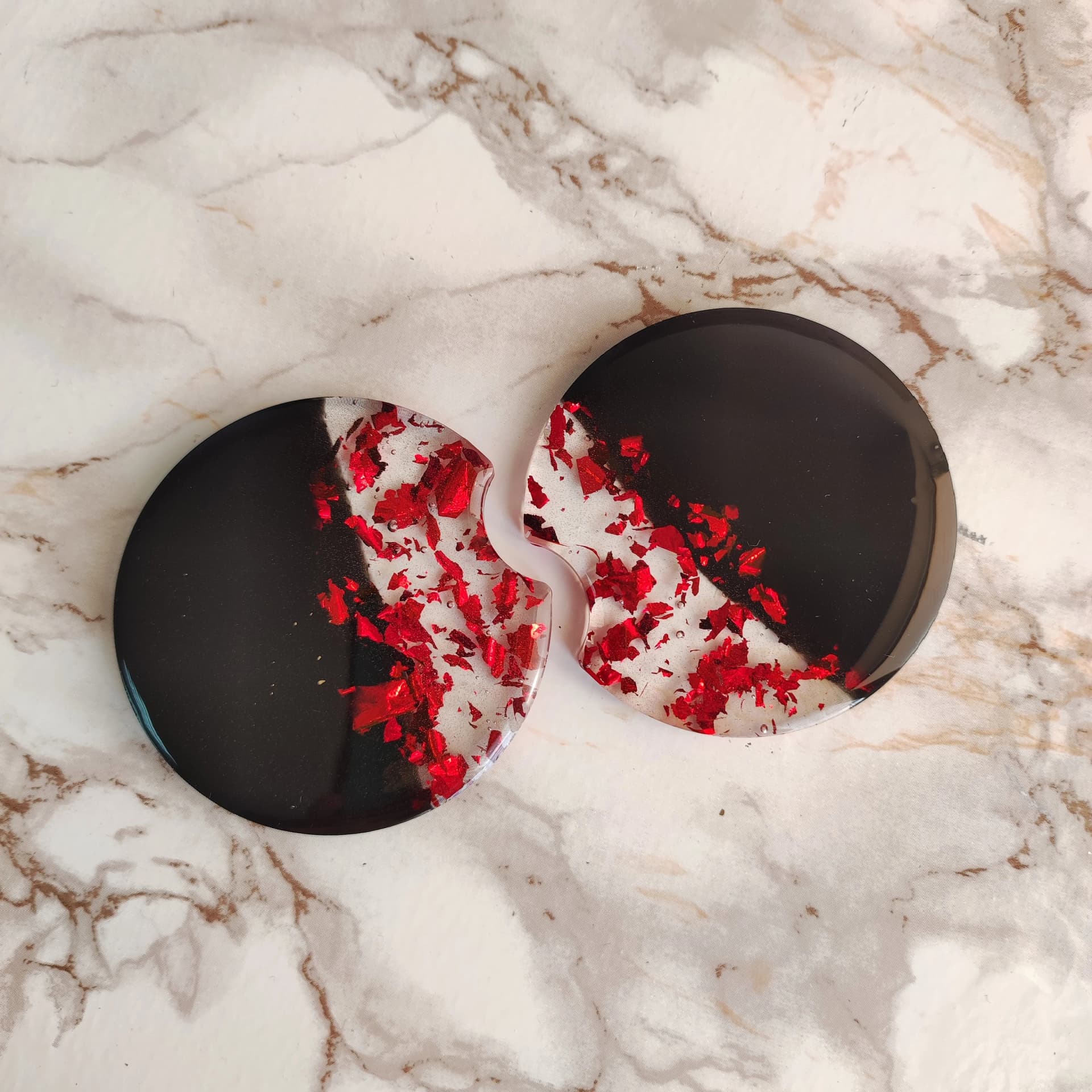 Black and red resin car coasters set of 2, Cute car accessories, Interior car decor, Best friend birthday gift, UA - Image 1