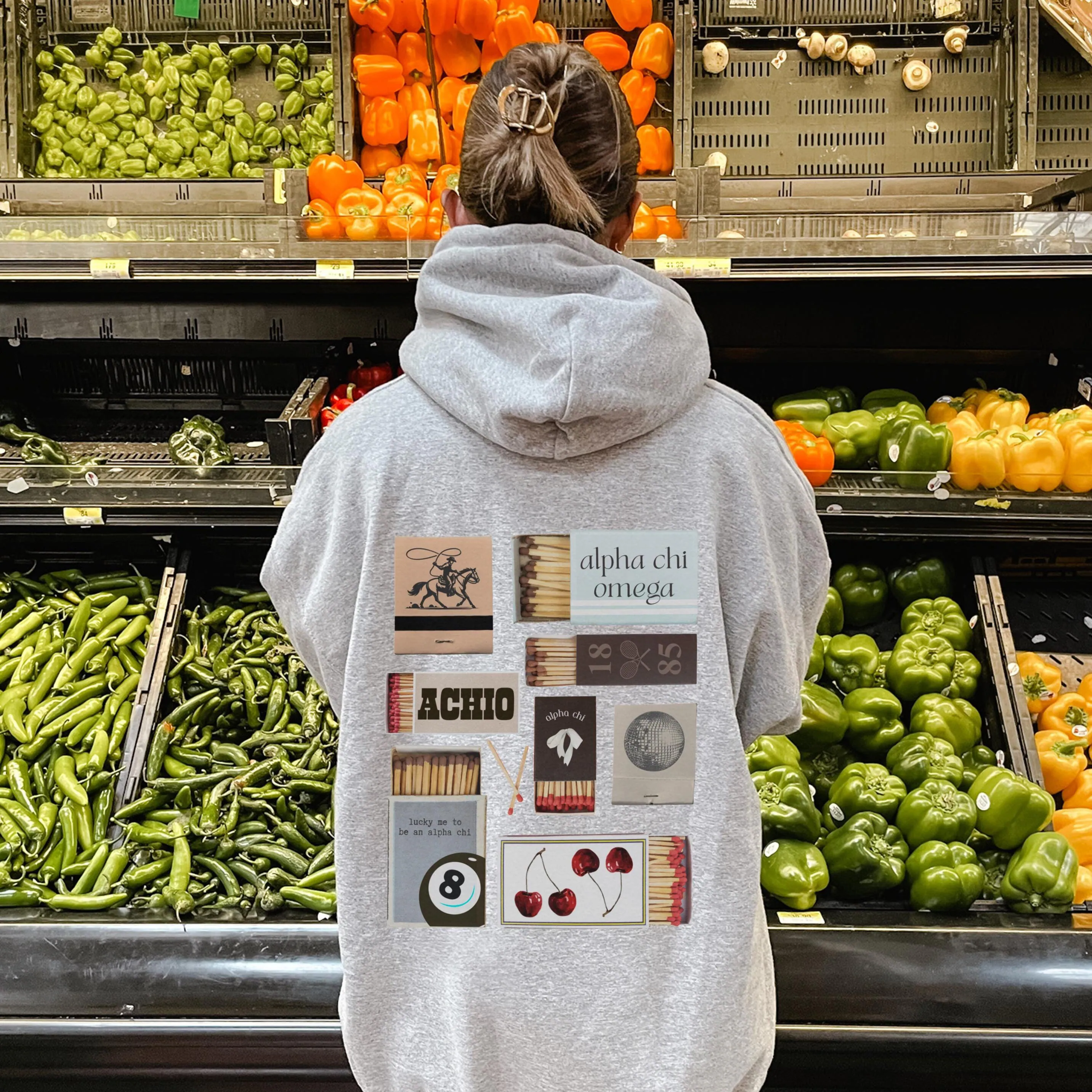 Alpha Chi Omega Matchbox Sweatshirt // Aesthetic Sorority Matchbox Hoodie // Trendy Ash Grey Pullover // Alpha Chi, AChiO Sorority Hoodie - Image 1