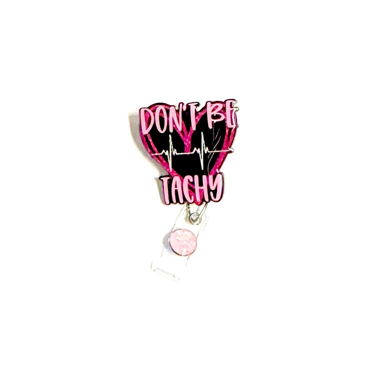 Don’t Be Tachy Badge Reel, Retractable Swivel Alligator Clip, Nurse Badge Reel, Cute Badge Reel, Funny Badge Reel, silver glitter - Image 1