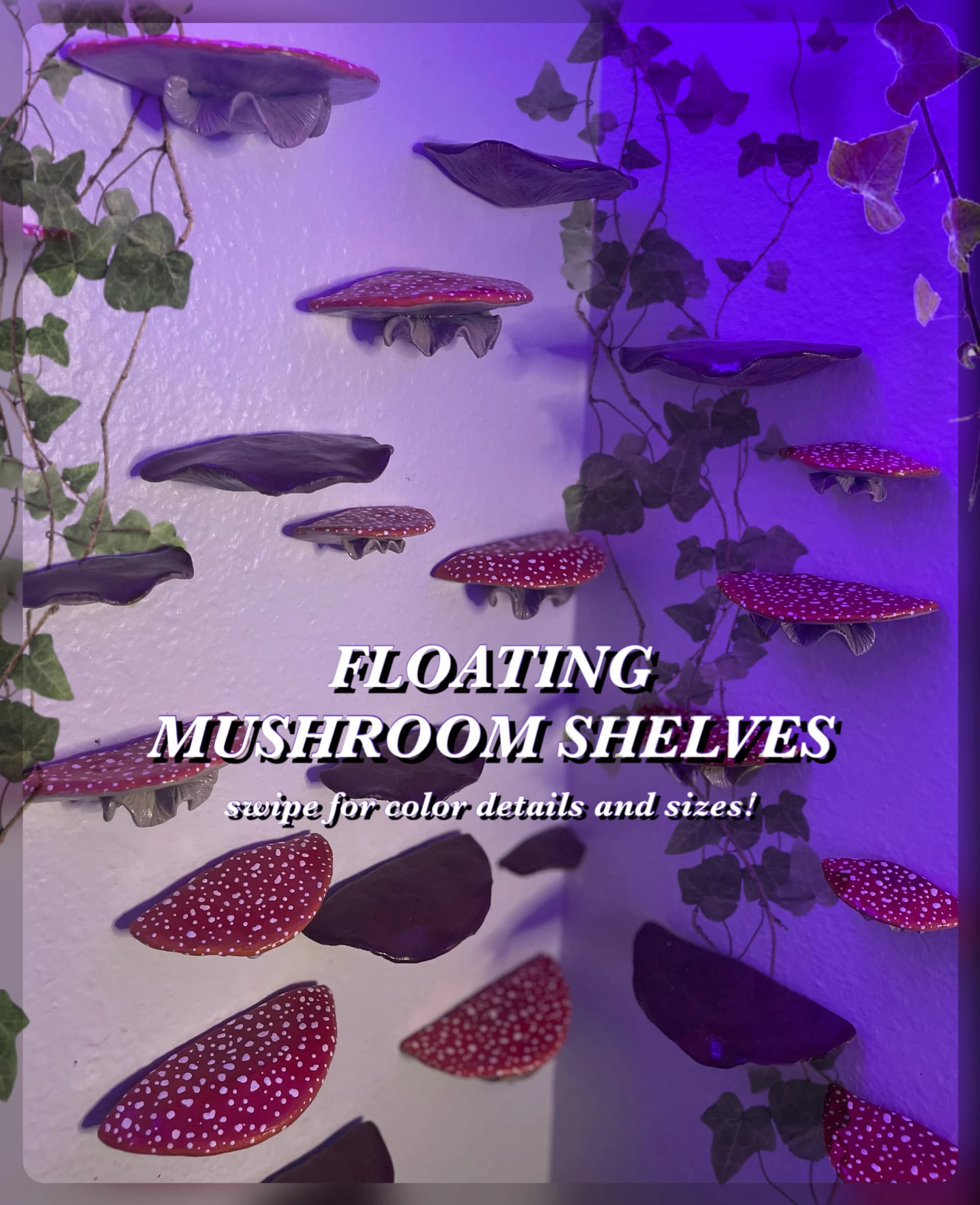Handmade Floating Mushroom Shelf Decor; display,collection,crystals,forest,fairycore,cottagecore,hanging,wall decorations gift cute fungi - Image 1