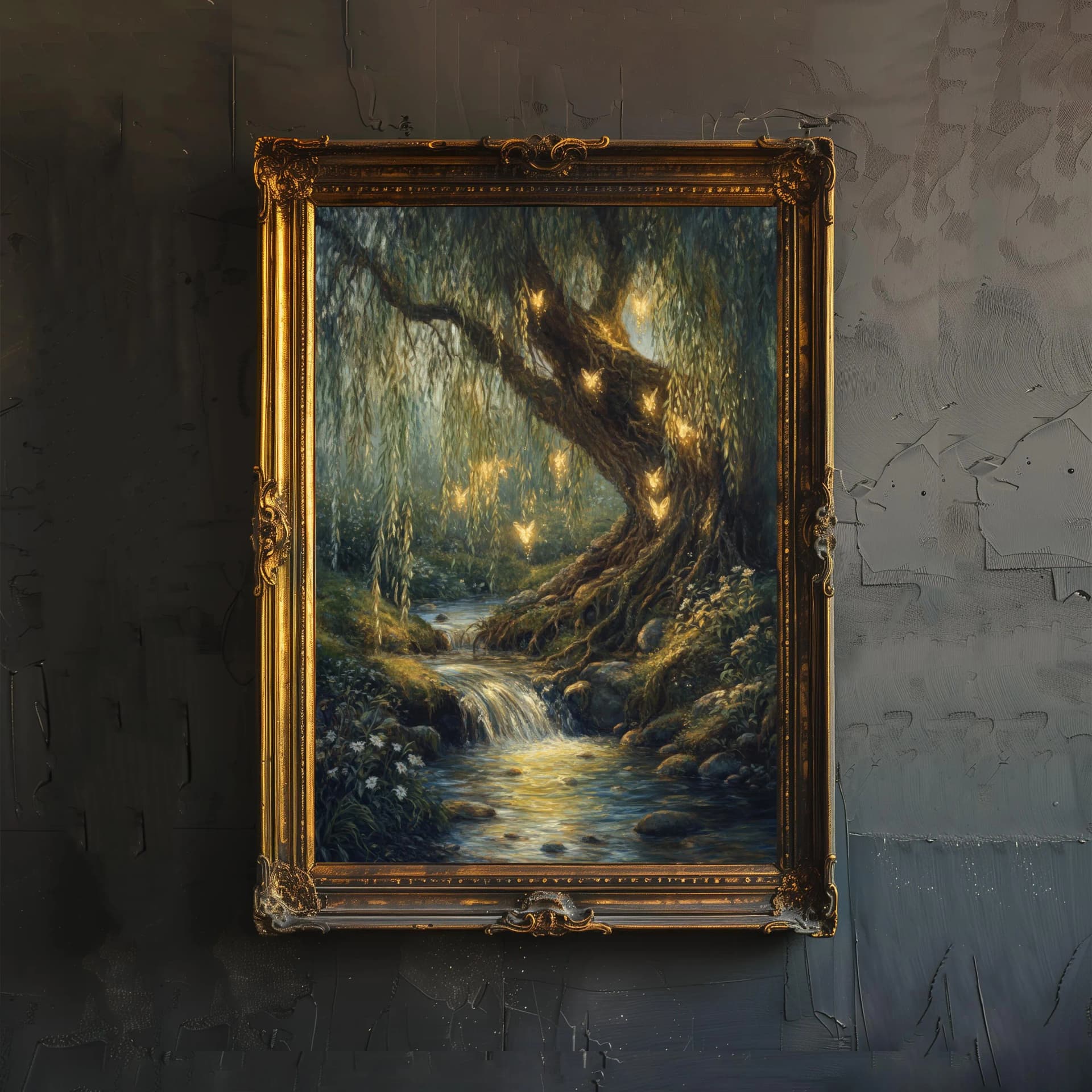 Willow Tree Fairies Poster Cottagecore Decor Dark Academia Art Enchanted Illustration Vintage Nature Wall Art Rustic Aesthetic - Image 1