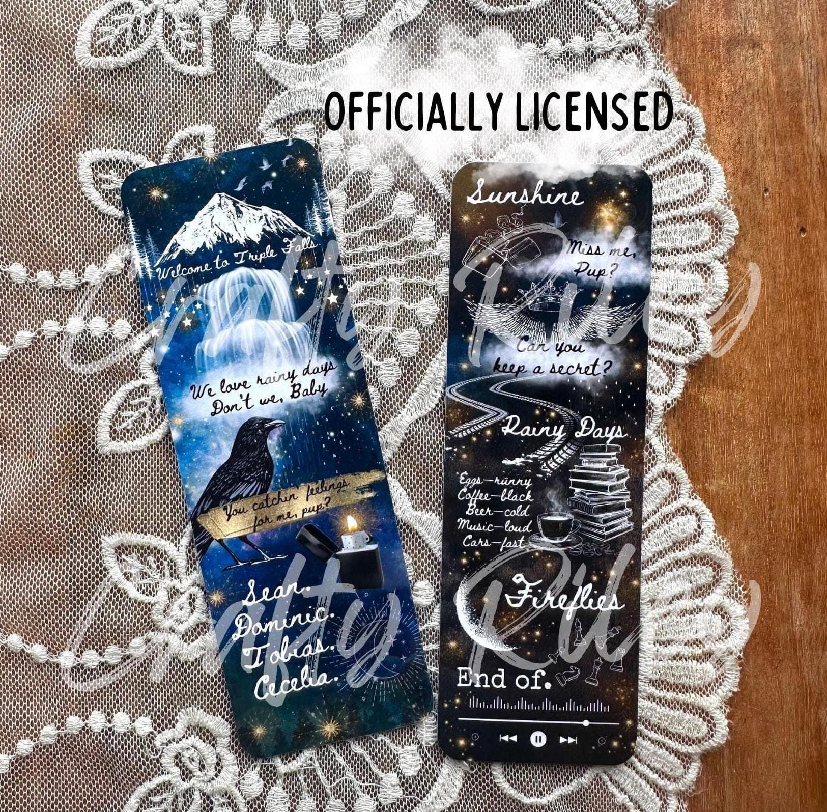 OFFICIALLY LICENSED Kate Stewart Ravenhood Trilogy Laminated Bookmark - We Love Rainy Days, Don't We Baby - Miss me Pup - End Of - Image 1