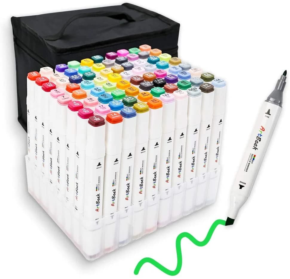 ArtBeek 80 Art Markers, Dual Tip Permanent Markers for Kids, Highlighter Pen Sketch Markers for Drawing, 40/60/80/120 Colors - Image 1