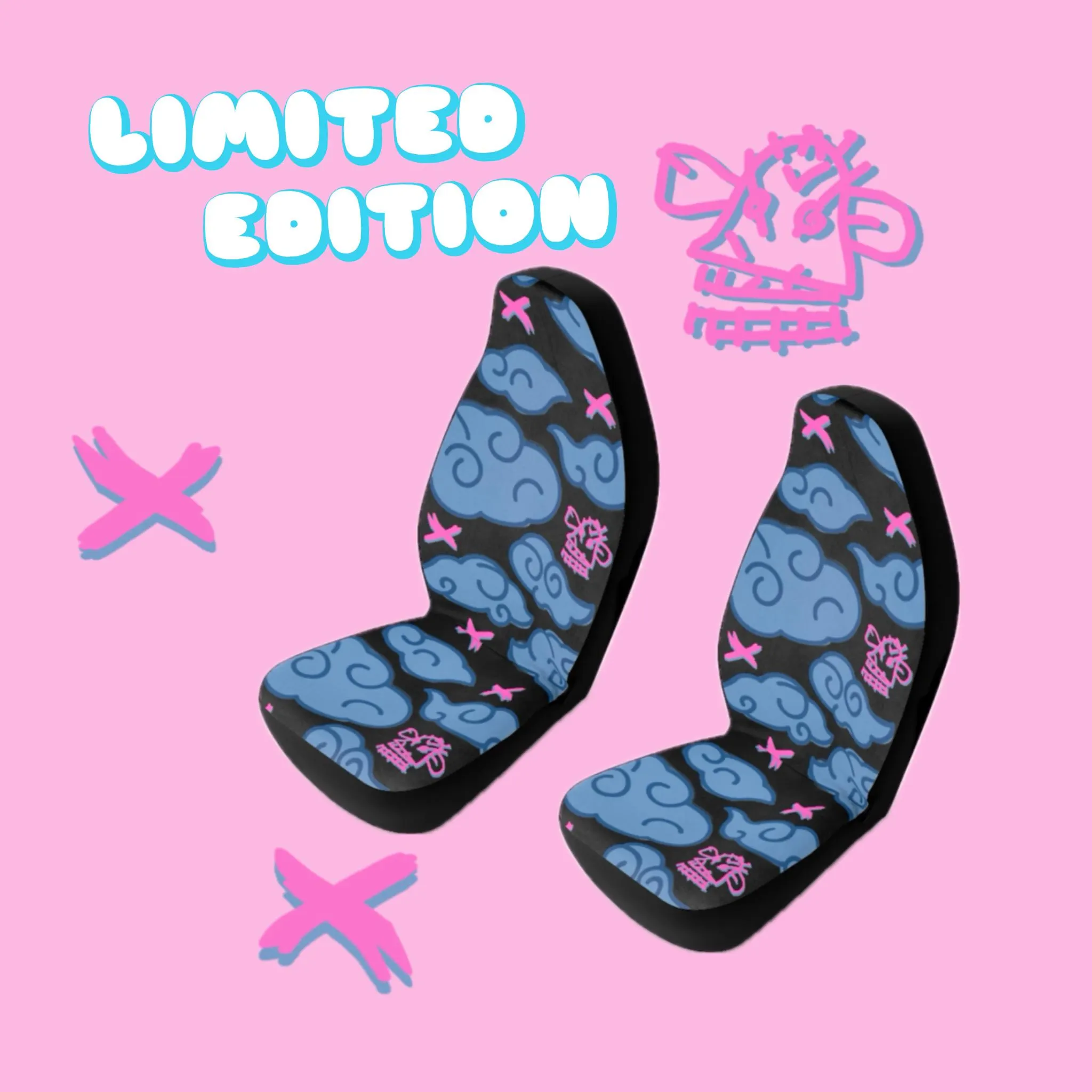 Anime Cryptic Clouds Car Seat Covers Blue And Pink Graffiti Polyester Vehicle Interior Accessories BabeDriven - Image 1