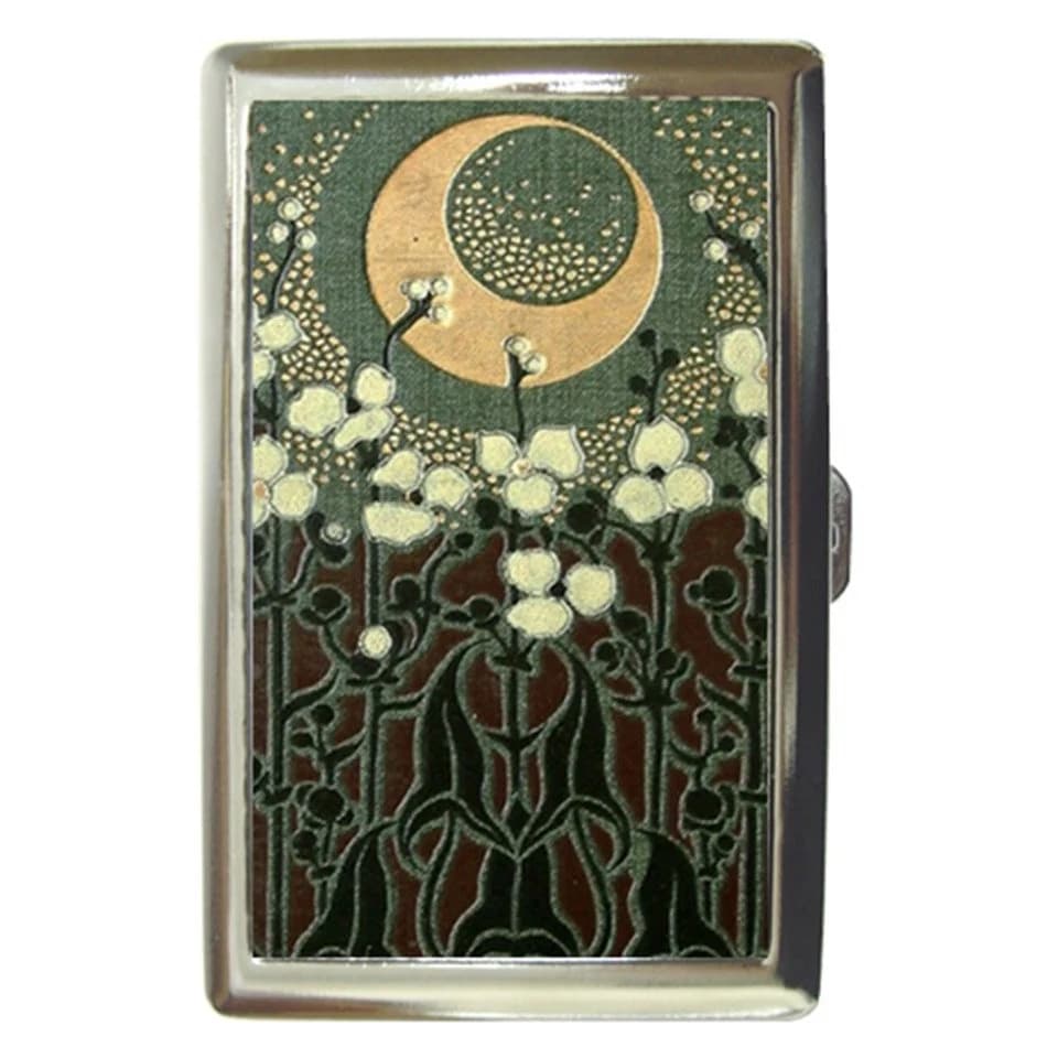 Art Nouveau Cigarette Case - Money Holder - Card Holder - Floral Design, Moon, Cigarette Case, Business Card, ID Holder - Art Deco - Image 1
