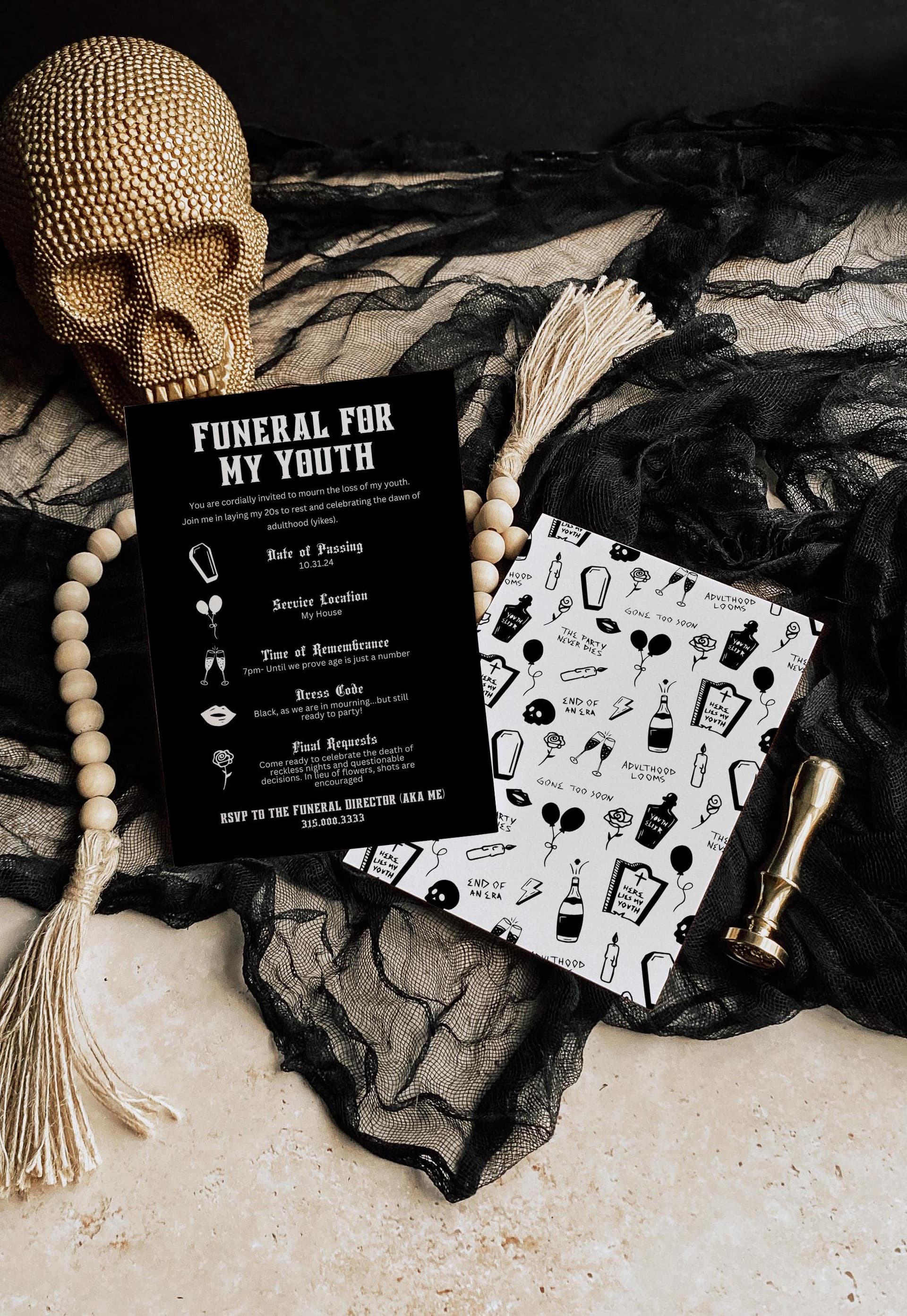 Funeral for My Youth Canva Template | Editable 5x7 Party Invitation | 30th Birthday Invitation | Digital Download | RIP 20s Invite | Funeral - Image 1