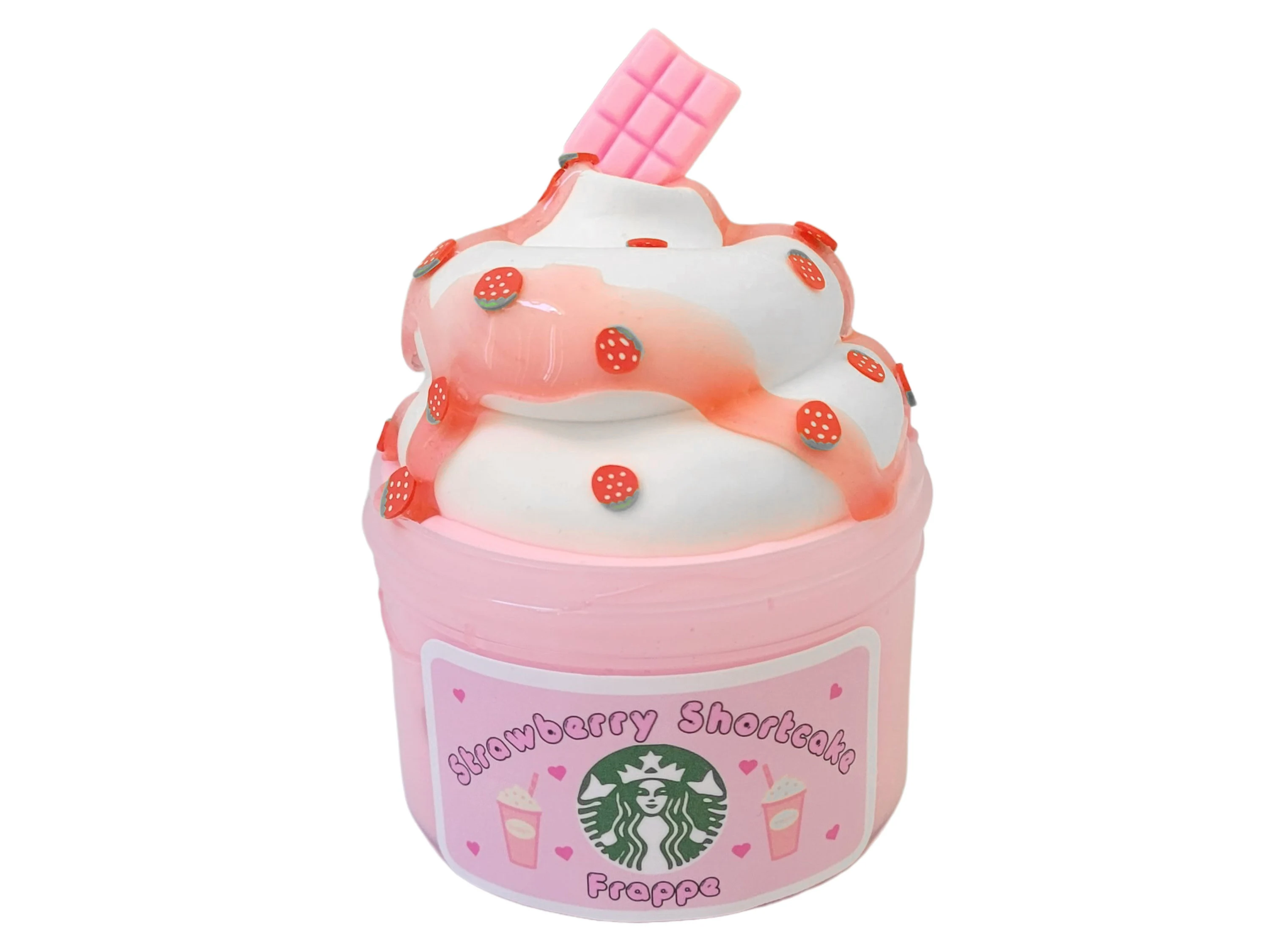 strawberry shortcake frappe scented butter slime, slime shops, slime drinks, strawberry frappe DIY slime, strawberry drink slime, slime gift - Image 1