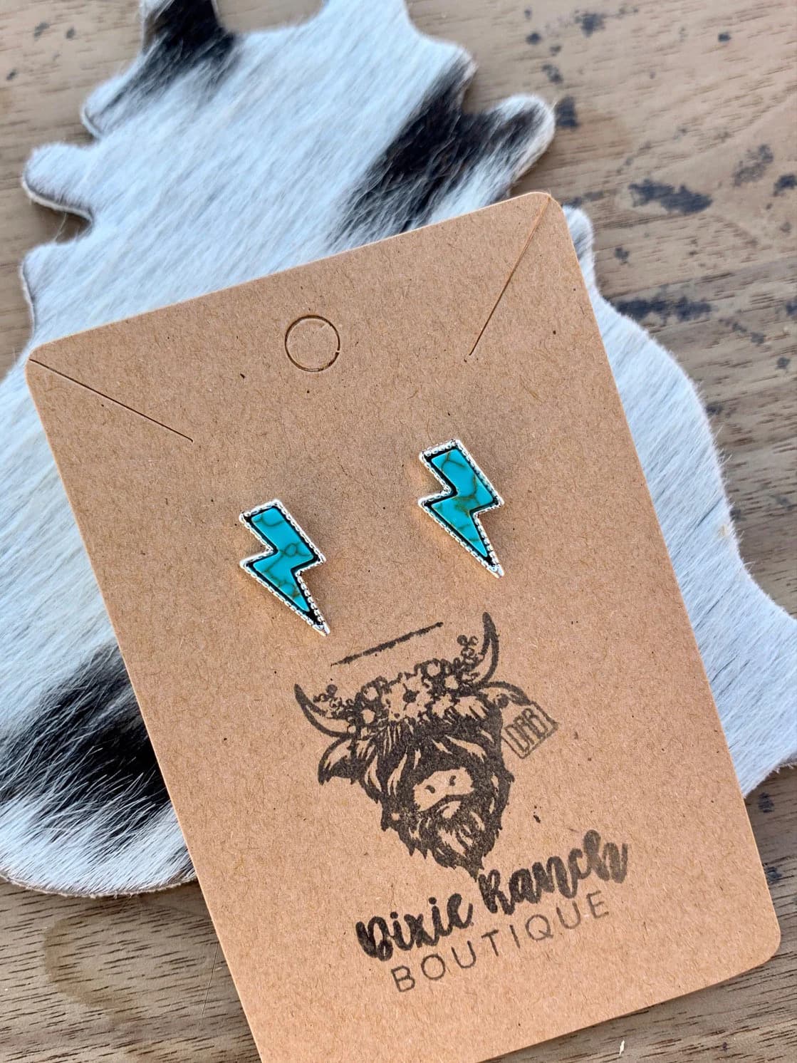 Western Faux Turquoise Lightning Bolt Stud Earrings , Cowgirl Jewelry - Image 1
