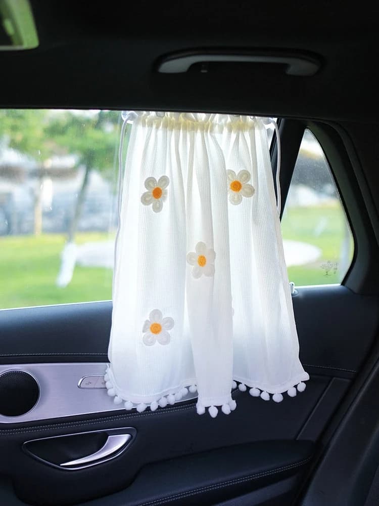 Cute Flower Car Window Sun Shade Curtain Car Accessories For Girls Babys Women Kawaii Car Decor - Image 1