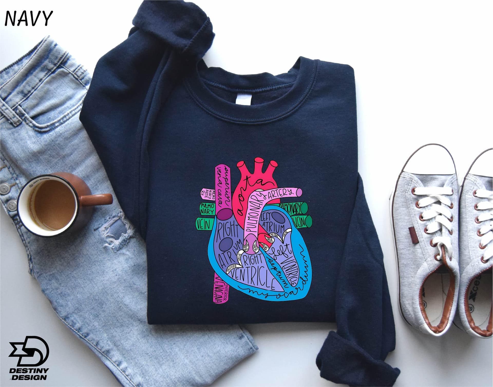 Heart Anatomy Sweatshirt, Cardiac Nursing Gift, Nursing School Shirt, Medical School Student Shirt, Cardiologist Anatomical Heart Shirt - Image 1