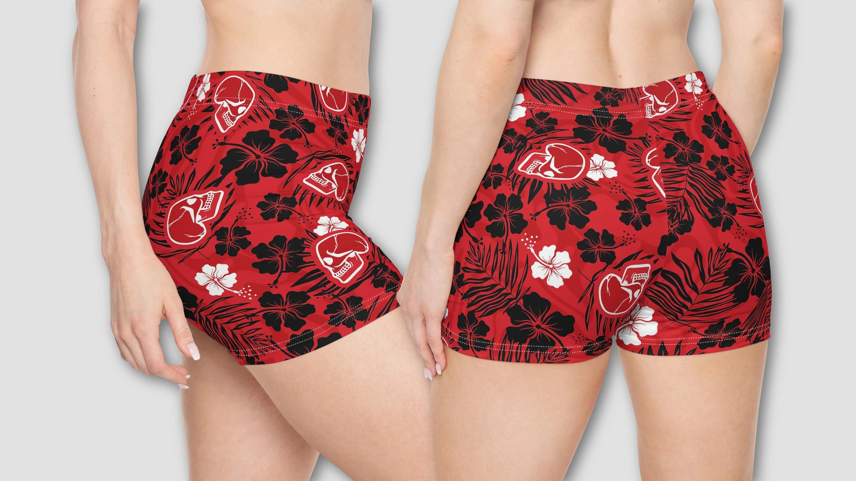 Red Skull Beach Goth Coconut Girl Women's Booty Shorts | Alternative Punk Horror Swim Beach Summer Pajamas Lounge Yoga Active Wear Bottom - Image 1