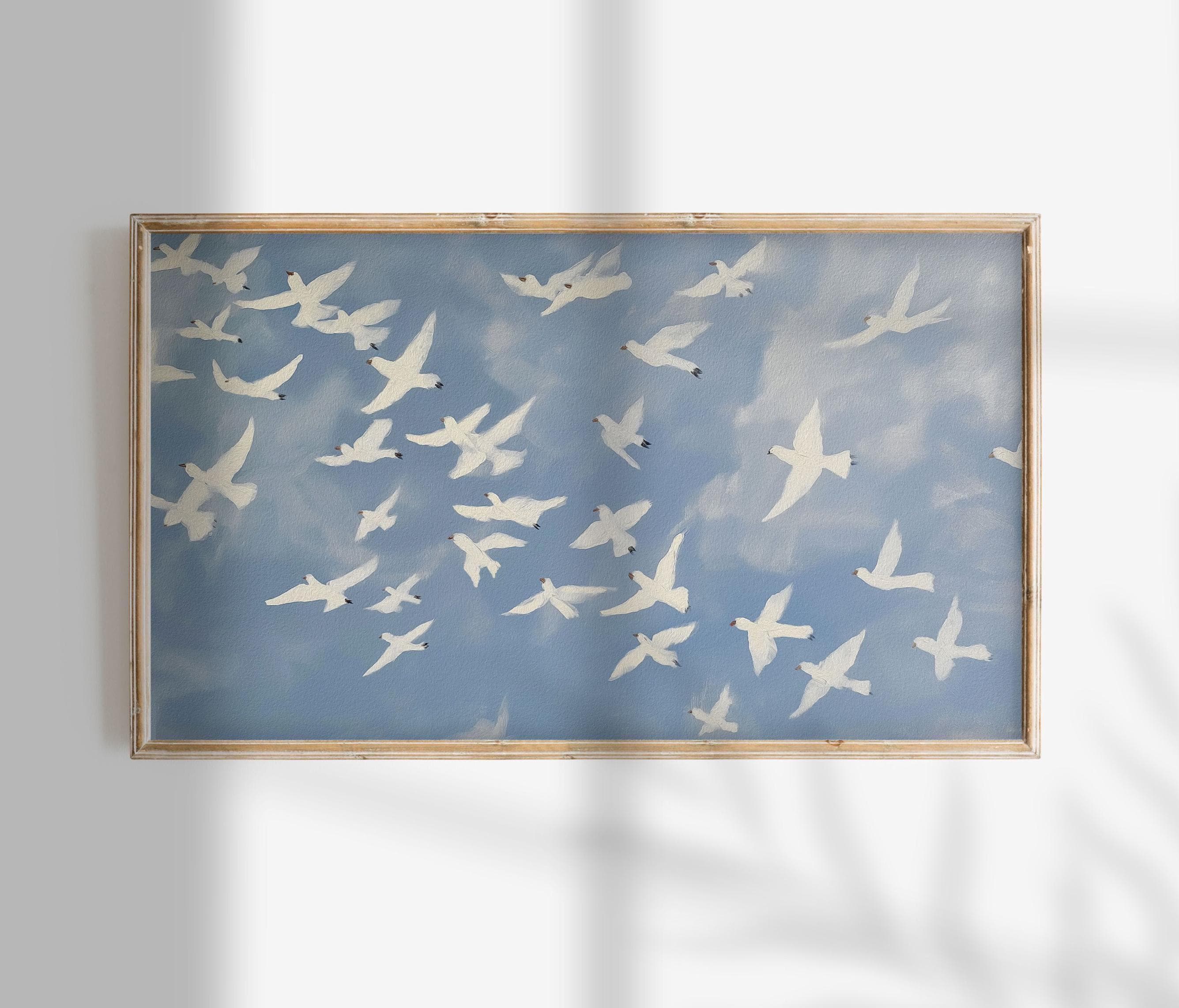Frame Tv Art Digital Download | Blue Abstract Bird Painting | Coastal Summer Frame Tv Art | Japandi Seagull Minimalist Tv Background - Image 1