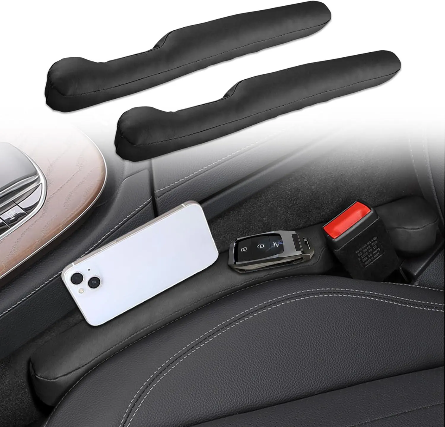 1 Pair Universal Leather Car Seat Gap Filler for Car, SUV, Truck β Fills Gap Between Seat and Console, Prevents Dropped Items - Image 1