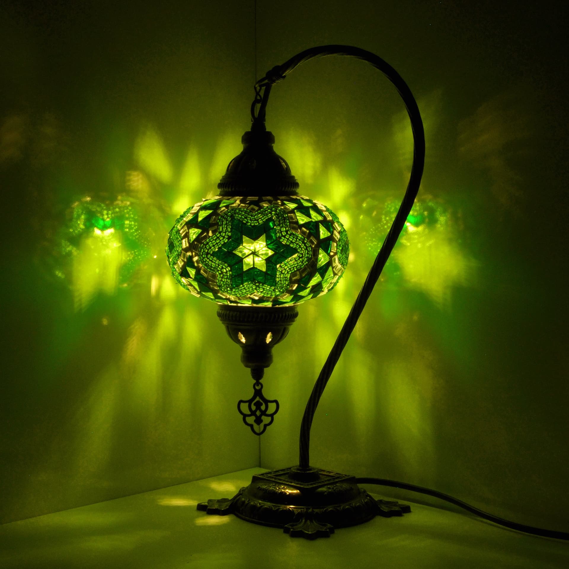 10 Variation - Turkish Lamp Mosaic Table Lamp | Turkish Moroccan Lamp | Handmade Swan Neck Night Lamp | Mosaic Glass Bedside Lamp & Led Bulb - Image 1